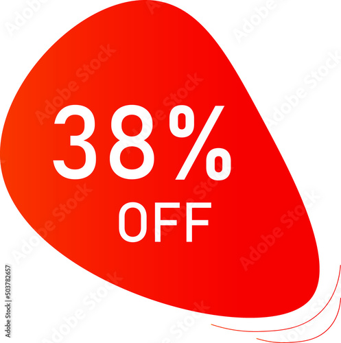 Sale tag 38% off, banner design template, orange color , discount app icon, vector illustration