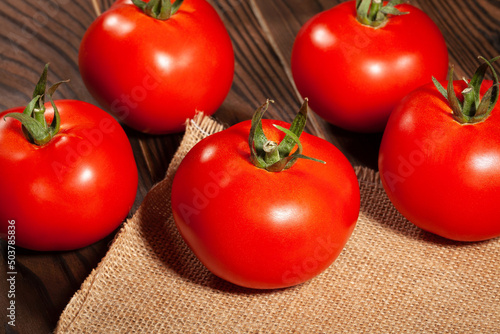 tomato group on wooden background © bergamont
