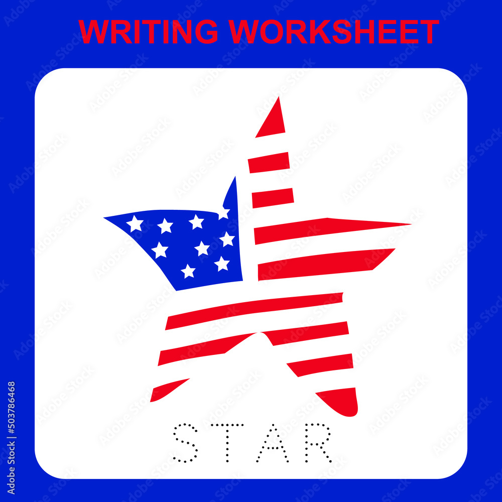 Fourth July Edition writing worksheet. Educational printable worksheet. Worksheet activity for preschool kids. Vector illustration.