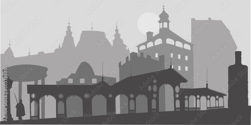  Czech Republic Karlovy Vary  city skyline vector silhouette illustration
