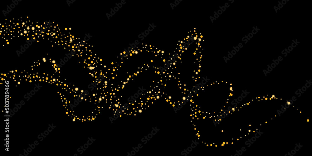 Gold glitter confetti on a black background. Serpentine. Shiny particles are scattered, sand. Decorative element. Luxury background for your design, postcards, invitations, vector Gold glitter confetti on a black background. Serpentine. Shiny particles are scattered, sand. Decorative element. Luxury background for your design, postcards, invitations, vector
