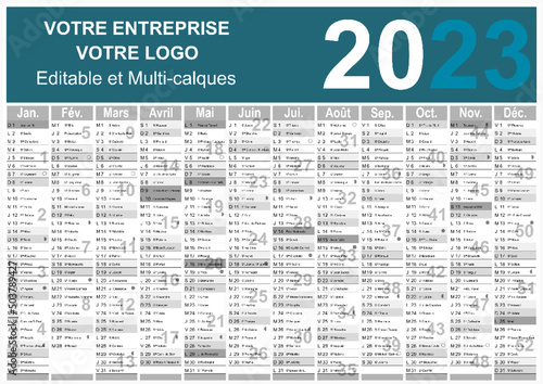 Calendrier 2023 Format A3 - pour entreprise avec logo sur 12 mois - multicaque - modifiable
