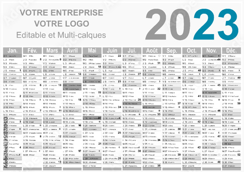 Calendrier 2023 Format A3 - pour entreprise avec logo sur 12 mois - multicaque - modifiable
