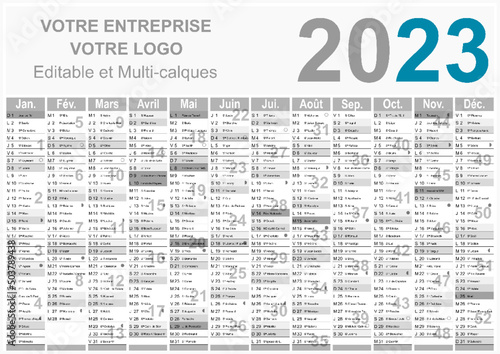 Calendrier 2023 Format A3 - pour entreprise avec logo sur 12 mois - multicaque - modifiable