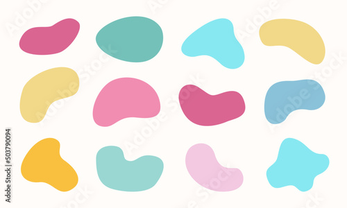 Liquid blob elements of pastel tone color. Set of modern graphic elements. Abstract blotch shape collection. Fluid dynamical colored forms banner. Vector designs. 