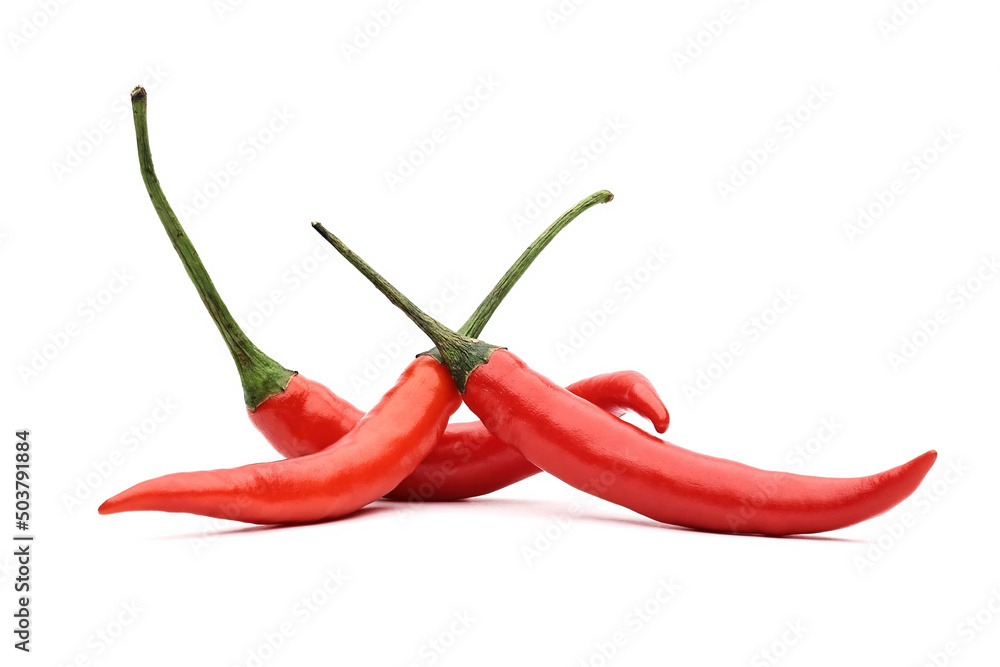 Red Chili Or Chilli Cayenne Pepper Isolated On White Background.