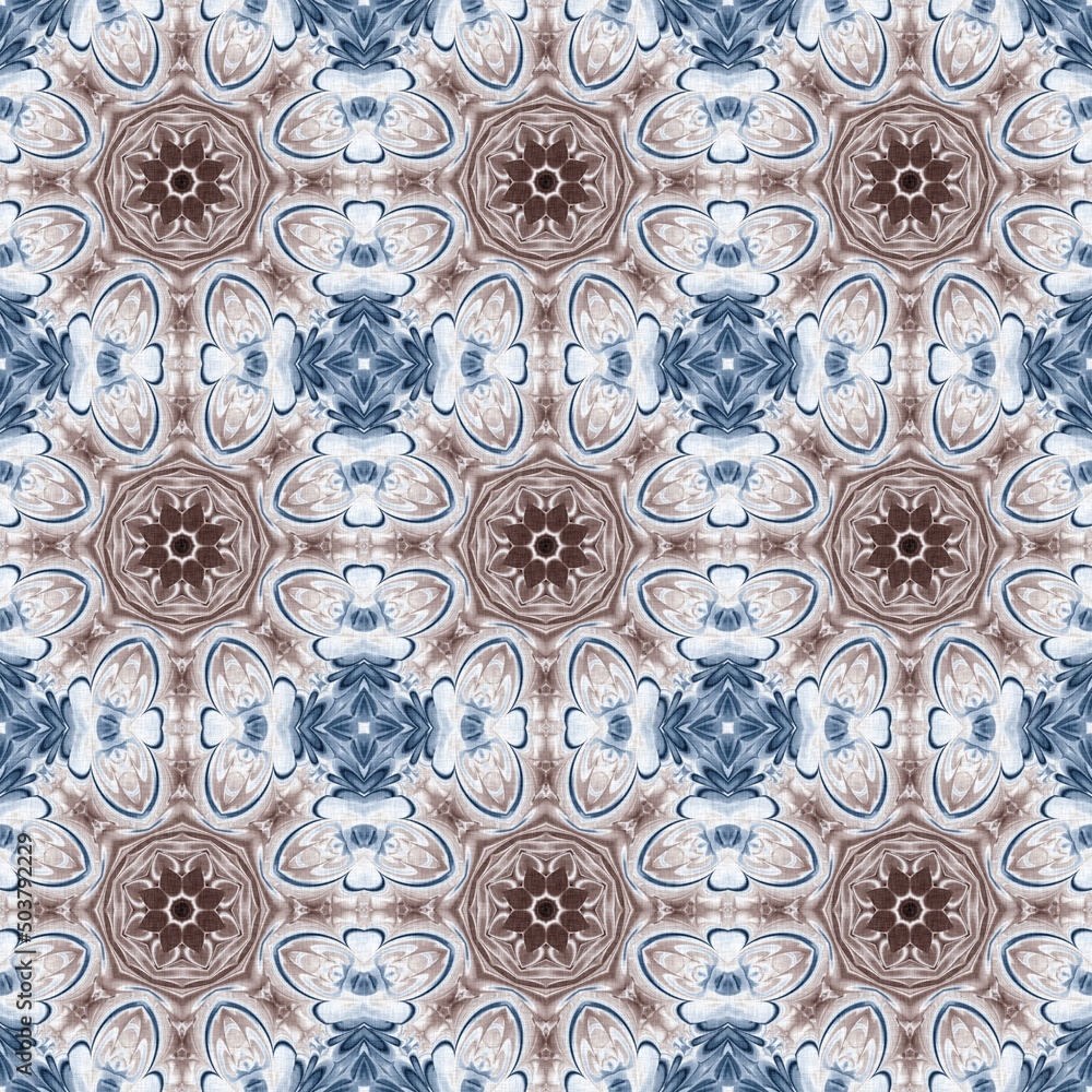 Dark indigo blue white bandanna style tye dye print pattern. Seamless ethnic silk home decor design with masculine colour tile. For modern vintage cushion, pillow and bohemian fashion repeat print.