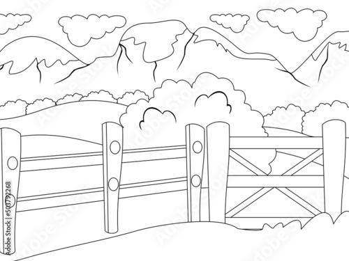 Mountain landscape. Vector, page for printable children coloring book.