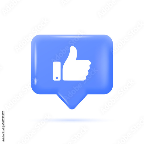 glossy 3d notification icon like or thumbs up. icon for social networks or apps. vector illustration isolated on white background.