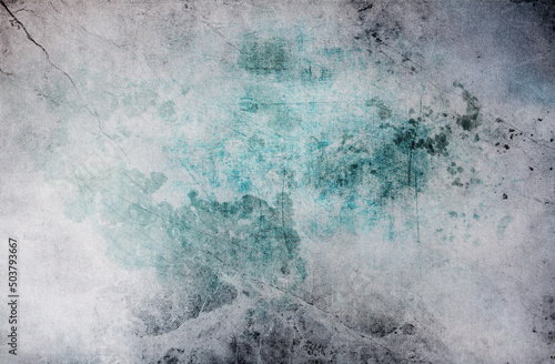 Modern grunge background in gray, white and turquoise blue color with scratches and stains for graphic design