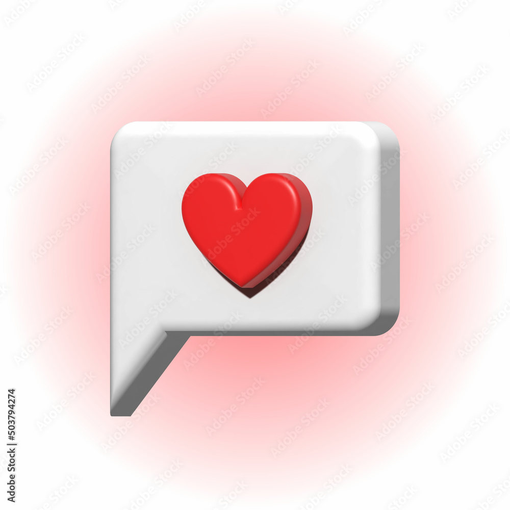 The volumetric illustration of romantic messages with heart; The 3d banner with online communication The volumetric illustration of romantic messages with heart; The 3d banner with online communication
