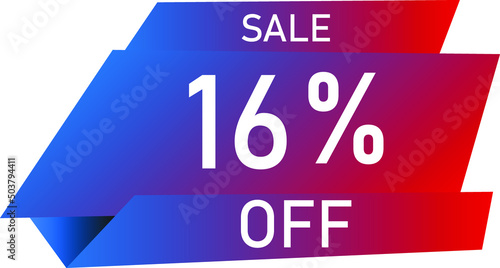 Sale tag 16% off, banner design template, geometric shape, vector illustration