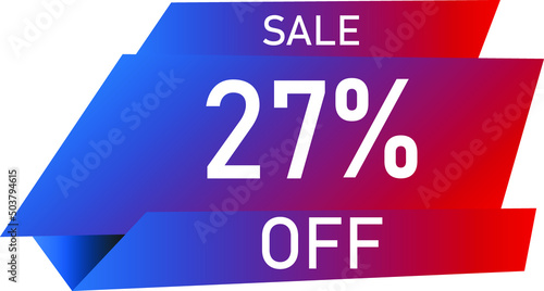 Sale tag 27% off, banner design template, geometric shape, vector illustration