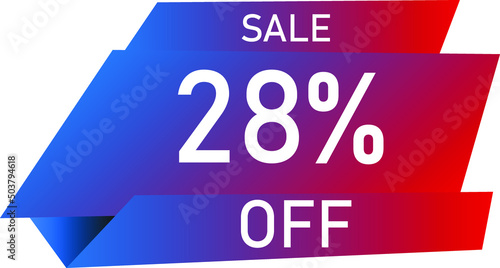 Sale tag 28% off, banner design template, geometric shape, vector illustration