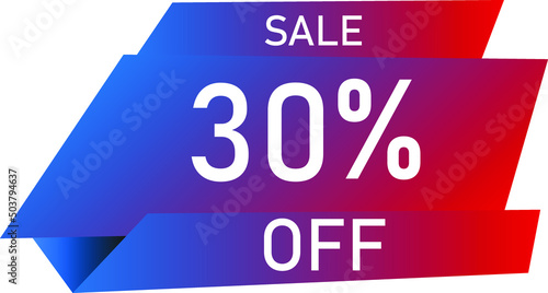 Sale tag 30% off, banner design template, geometric shape, vector illustration