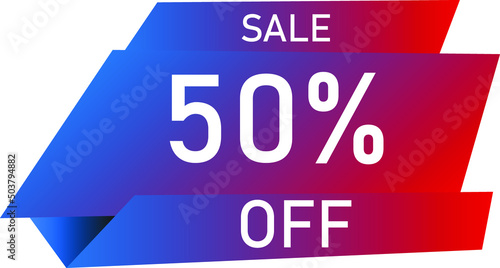 Sale tag 50% off, banner design template, geometric shape, vector illustration