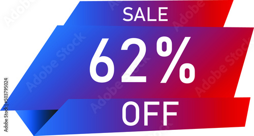 Sale tag 62% off, banner design template, geometric shape, vector illustration