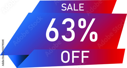 Sale tag 63% off, banner design template, geometric shape, vector illustration