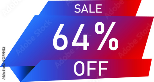 Sale tag 64% off, banner design template, geometric shape, vector illustration
