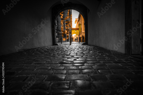 Tyn Yard Ungelt. Old Town Prague, Czech Republic. Stone pavement. photo