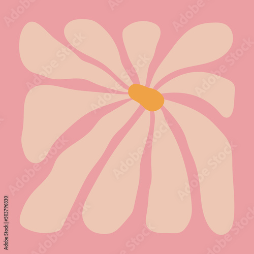 Abstract daisy flower poster in groovy trippy funky style. Organic shapes aesthetic wall art in trendy pallete. Curvy psychedelic summer floral decoration.