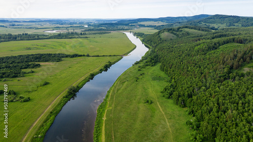 The Southern Urals, Bashkiria, the Ai River. Aerial view.