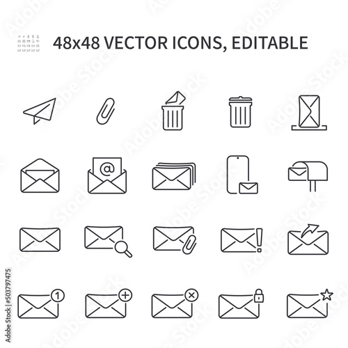 Simple vector line icons. On the topic of e-mails such as Mailbox, Sending, Archive, Contacts and others. Editable vector stroke.