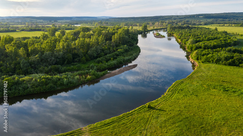 The Southern Urals, Bashkiria, the Ai River. Aerial view.