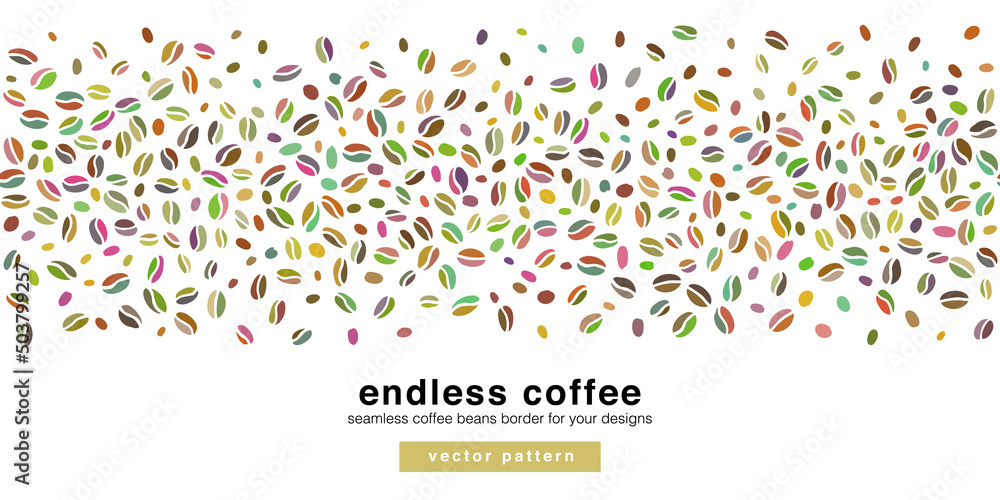 Coffee beans seamless border pattern within horizontal banner for marketing campaign, advertising, promotions. Vector banner template. Coffee beans seamless border pattern within horizontal banner for marketing campaign, advertising, promotions. Vector banner template.