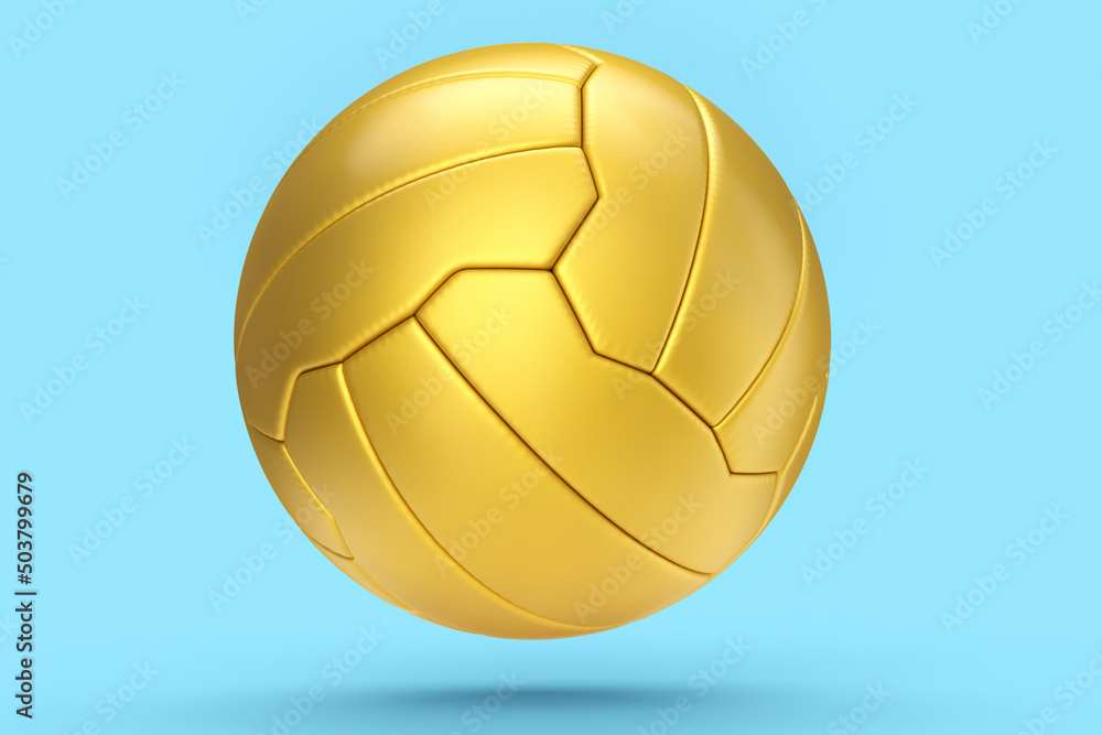 Gold soccer or football ball isolated on blue background