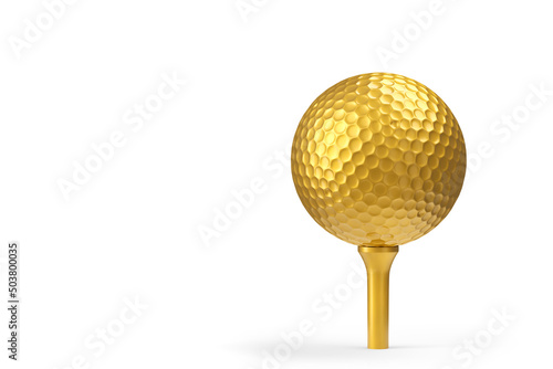 Gold golf ball isolated on white background