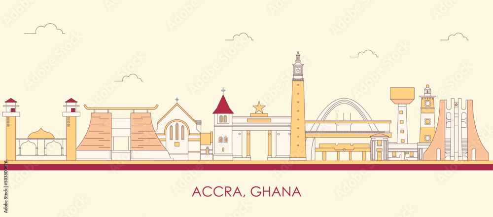 Cartoon Skyline panorama of city of Accra, Ghana - vector illustration