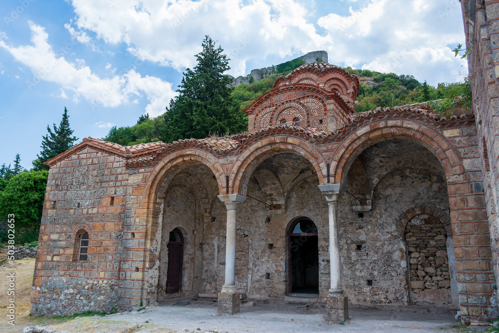 Fototapeta premium Church in Mystras. Mystras or Mistras is a fortified town in Laconia, Peloponnese, Greece. It served as the capital of the Byzantine Despotate of the Morea.