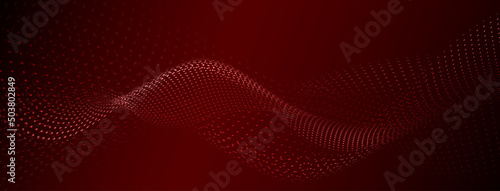 Abstract background with curved surfaces made of small dots in red colors