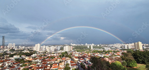 Rainy day in the city with heavy clouds. Ribeirao Preto City Skyline, famous city in Brazil.