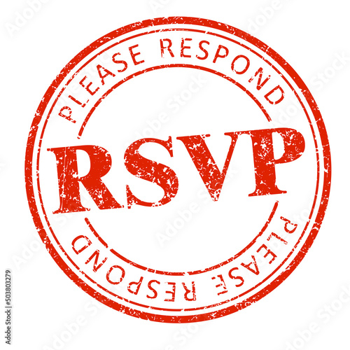 RSVP red round rubber stamp. Vector illustration for your design..