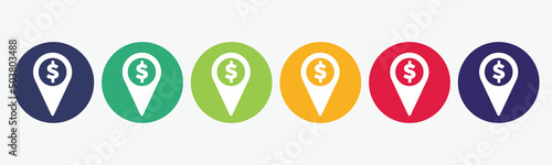 ector set of isolated modern pin with dollar icon.
