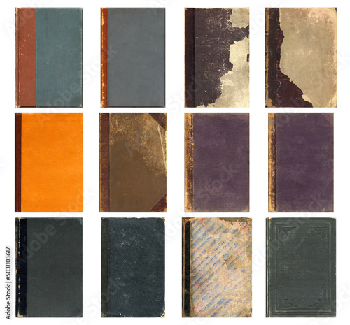 Blank old book covers. Set of vintage textures. Rough faded surface. Perfect for background and retro style design. Empty place for text.