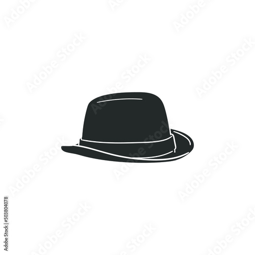 Bowler Hat Icon Silhouette Illustration. Gentleman Vector Graphic Pictogram Symbol Clip Art. Doodle Sketch Black Sign.