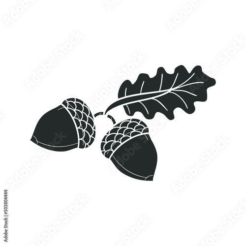 Acorn Icon Silhouette Illustration. Fall Vector Graphic Pictogram Symbol Clip Art. Doodle Sketch Black Sign.