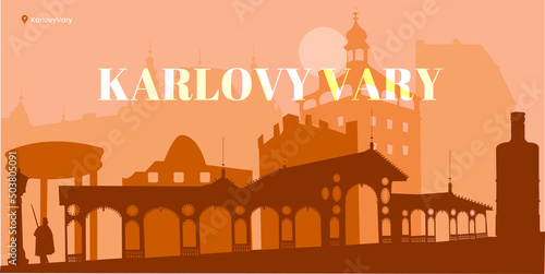  Czech Republic Karlovy Vary  city skyline vector silhouette illustration