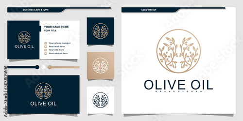 Modern olive oil branch logo icon with creative branch leaves in circle shape Premium Vector