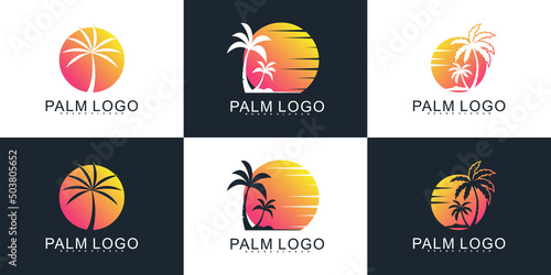 Set of abstract palm tree logo design collection Premium Vector