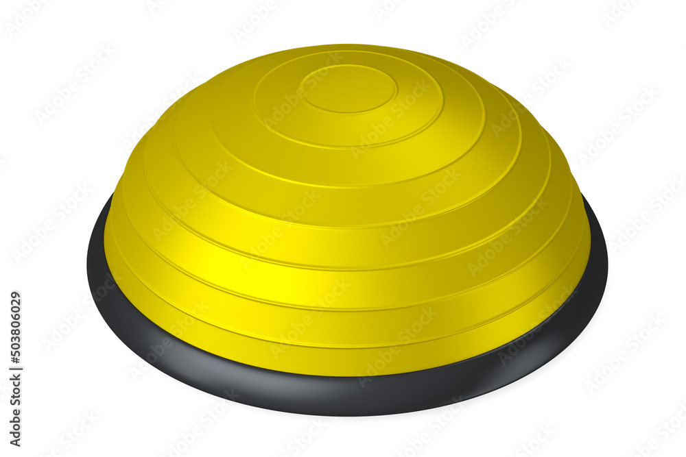 Yellow half fitball or fitness ball for yoga exercise isolated white background Yellow half fitball or fitness ball for yoga exercise isolated white background