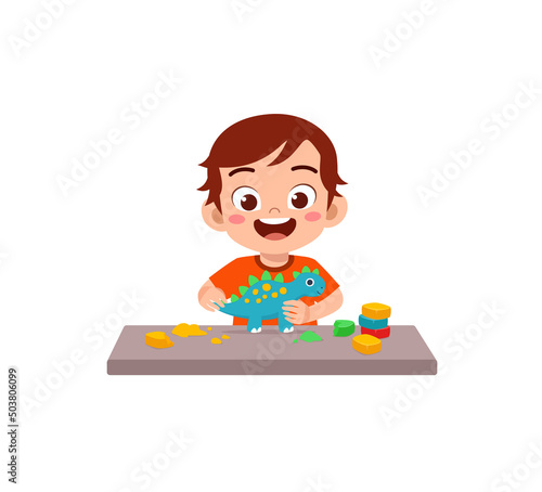 little kid play with toy clay plasticine