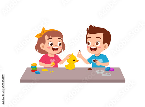 little kids and friend play with toy clay plasticine