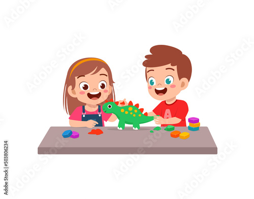 little kids and friend play with toy clay plasticine