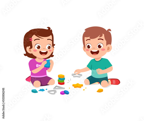little kids and friend play with toy clay plasticine