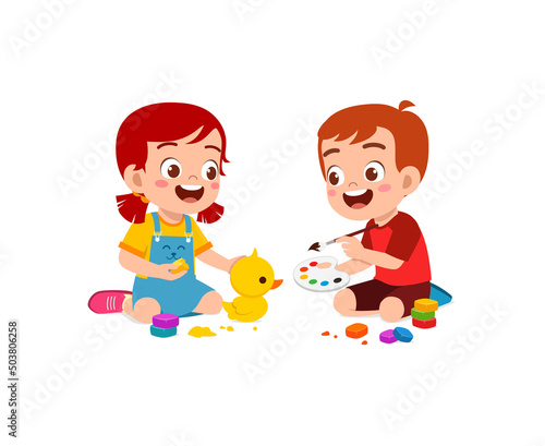 little kids and friend play with toy clay plasticine