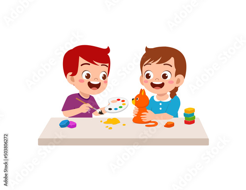 little kids and friend play with toy clay plasticine